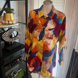 Soft Surroundings Womens B Colorful Abstract Button Front XL Tunic Shirt